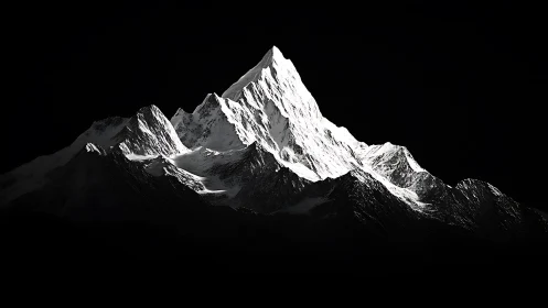 Snow peak silhouette under stark black negative space.