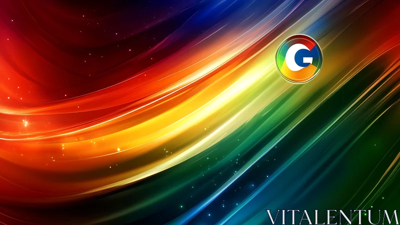 Chromatic light trails with circular multicolor emblem.