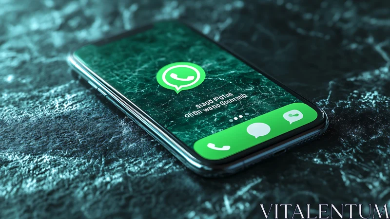 Smartphone display renders luminous messaging app icon interface