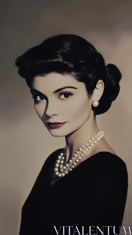 Elegant retro portrait captures stylized woman in pearls
