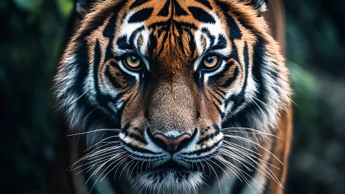 Close-up portrait of a tiger staring with intense focus.