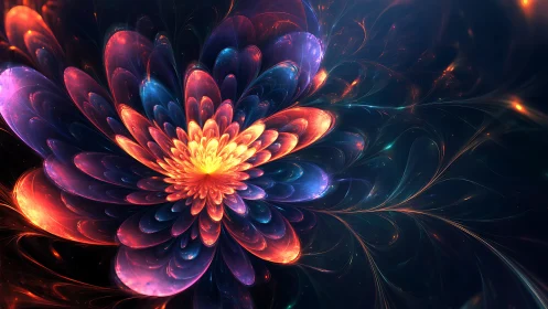 Radiant cosmic flower rendered as luminous fractal bloom.