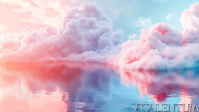 Cotton candy cumulonimbus drifting over glassy skywater.