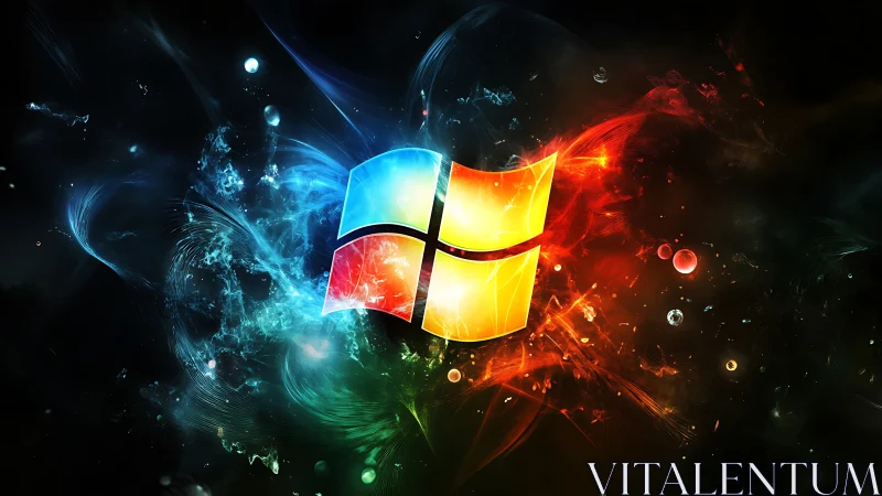 Windows logo over abstract cosmic light background design.