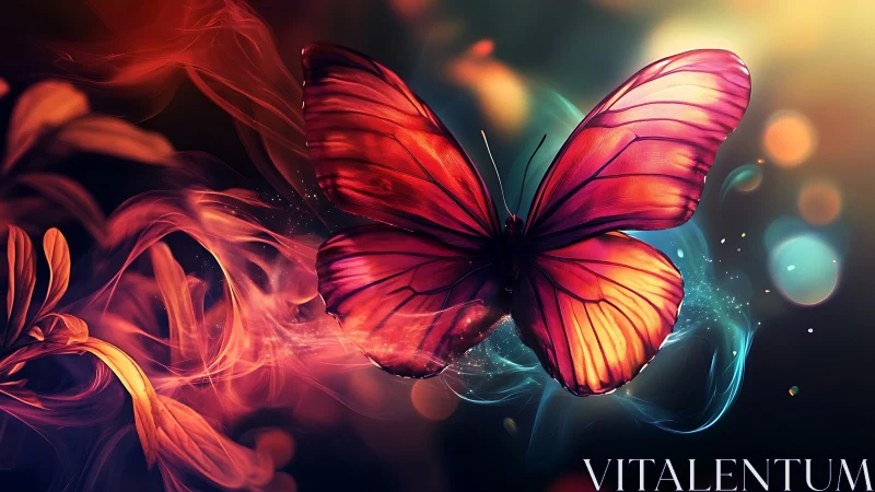 Butterfly dominates vivid bokeh background with glowing trails.