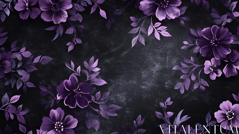 Purple Floral Arrangement on Dark Textured Background.