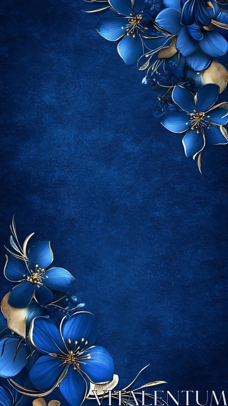 Elegant Blue Flowers Dancing with Gold.