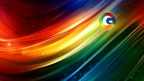 Chromatic light trails with circular multicolor emblem.