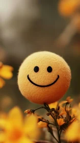 Sunny smiley face ball brightens a gentle flower garden