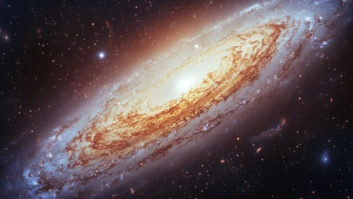 Spiral galaxy viewed edge-on with dense glowing star fields