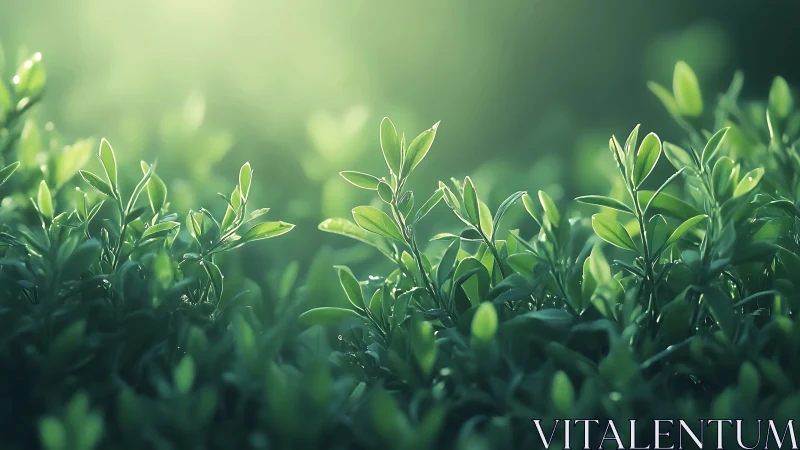 Lush Green Leaves in Soft Morning Light, Nature Photography.