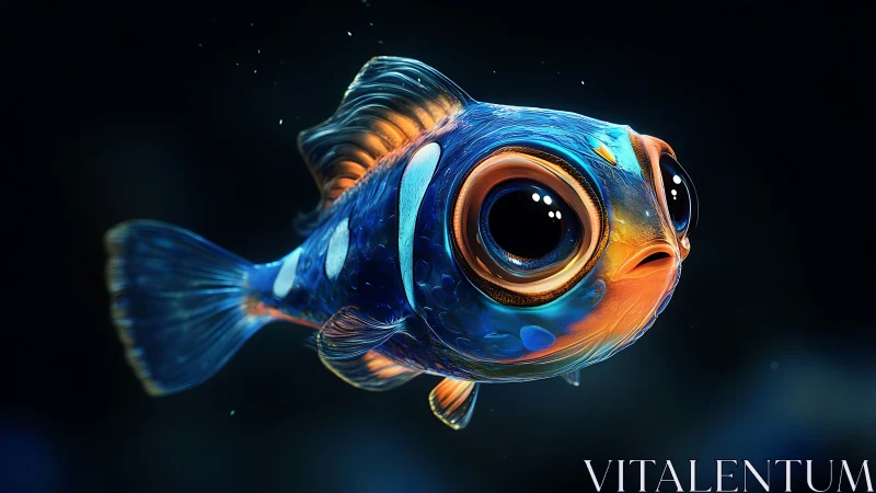 Bioluminescent cartoon fish rendered in high-gloss 3D realism