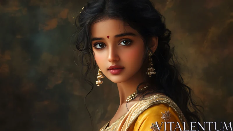 Elegant Indian Woman in Traditional Attire, Digital Art Portrait.