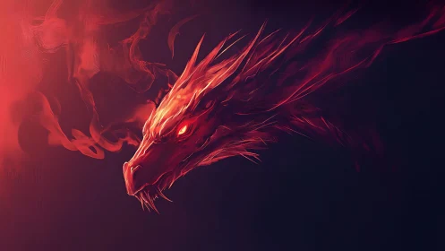 Dragon head formed from red smoke on dark background