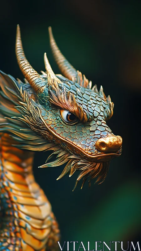 Majestic emerald dragon gazes forward with quiet, timeless pride