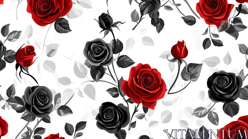 Crimson Blooms Dance with Shadow Roses in Ethereal Garden.