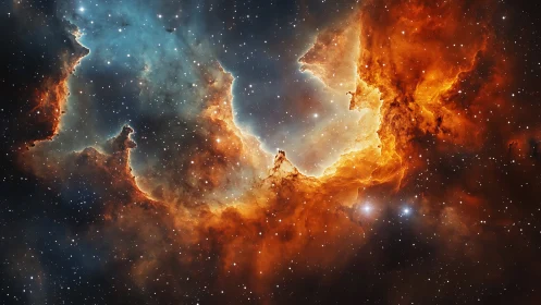 Stellar firestorm curls through a cosmic canyon of light.