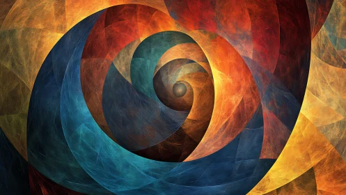 Spiral vortex shapes interlock in layered multicolor gradient