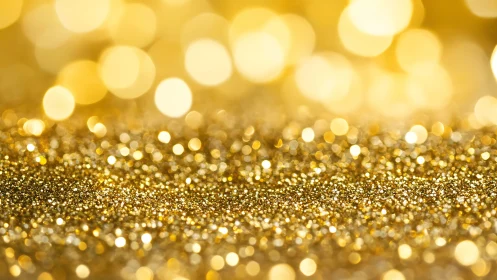 Gold glitter surface in sharp macro focus with bokeh lights