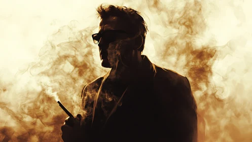 Digital painting silhouette in atmospheric smoke portrait study.