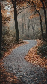 Autumn Forest Path Through Golden Leaves.