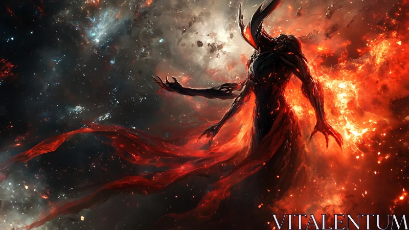 Cosmic inferno wraith emerging through stellar plasma veil