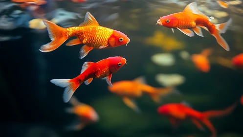 Goldfish swim in clear water with soft background blur