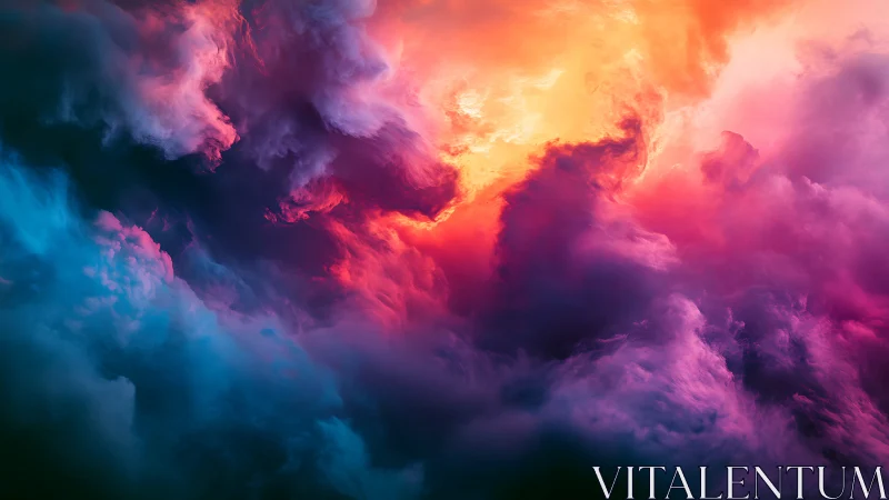 Vibrant storm clouds ignite a surreal neon sky at dusk