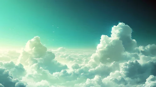 Layered cumulonimbus formations extend across a teal sky