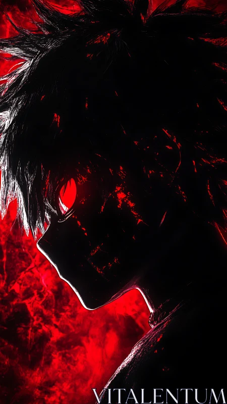 Shadowlit antihero glowing in crimson storm light.