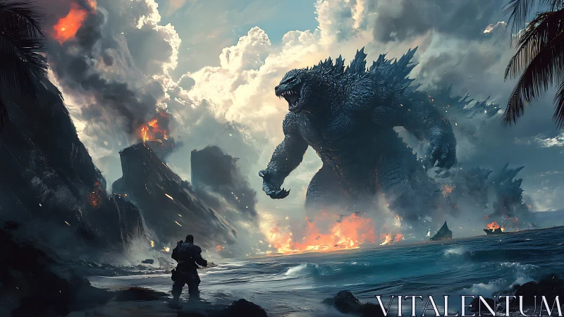 Titan of the Tidal Firestorms Strides Through Shattered Shore.