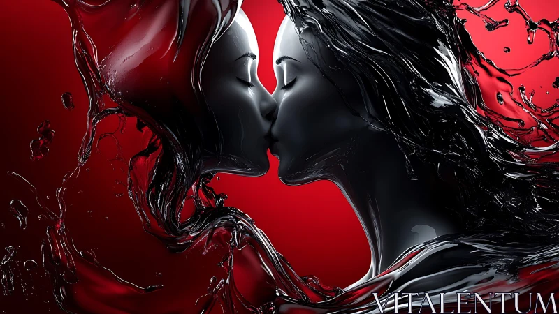 Crimson Kiss: Digital Souls Dancing in Liquid Passion.