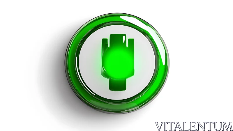 Green circular power icon glows with glossy depth.