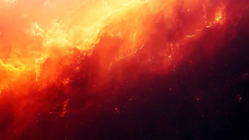 Cosmic Fire Nebula: Stellar Explosion in Red and Gold