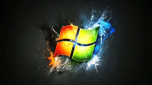 Windows-style colored window logo bursts through dark void