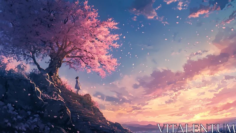 Quiet blossoms and a soft sunset sky invite gentle wandering.