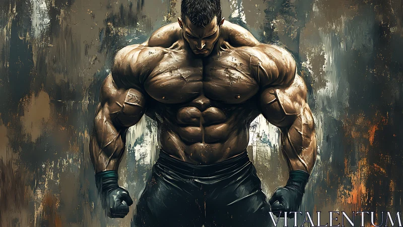 Digital painting of hyper-muscular male torso in dramatic light.