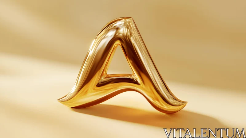 Shiny Golden Letter A in Modern 3D Style on Soft Beige Background.