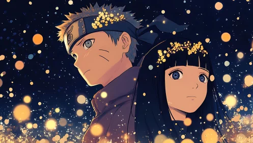 Stardusted ninja hearts stand back to back in quiet resolve