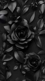 Black and White Roses with Layered Petals and Leaves.