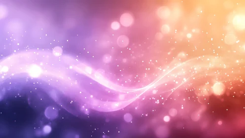 Soft gradient light wave with glowing bokeh particles.