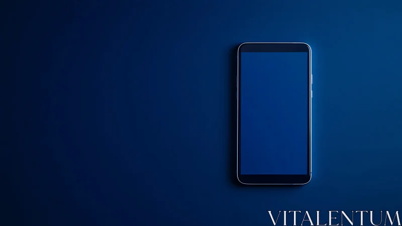 Smartphone displaying blue interface against dark blue gradient background