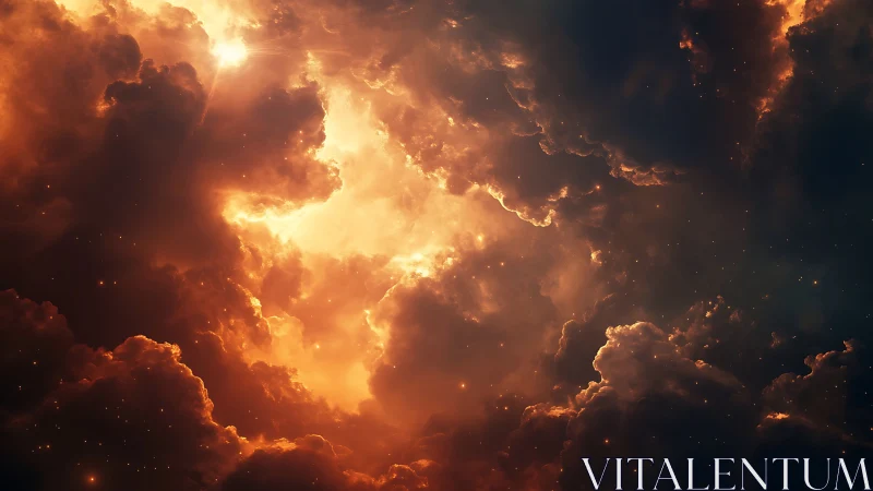 Celestial Inferno: Luminous Cloud Formations Against Deep Space Void