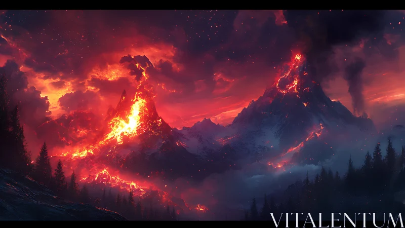 Mountains Ablaze: Apocalyptic Inferno Spectacle.