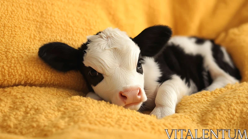 Sleepy calf adrift in a golden blanket sea of softness.