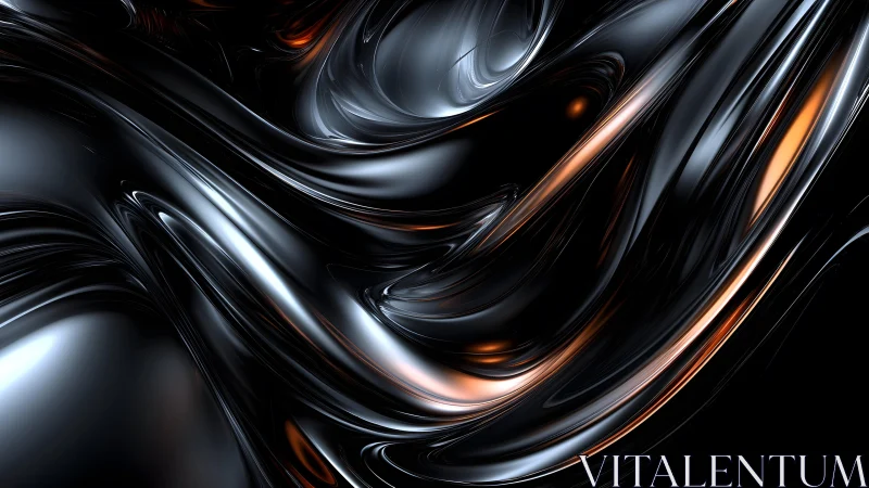 Futuristic Metallic Abstract Swirl with Chrome and Orange Glow.