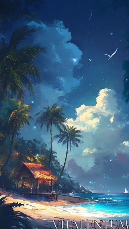 Tropical Beach Structure with Nocturnal Sky