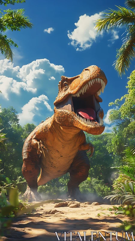 Jungle thunder roars as a colossal T-Rex storms the trail.