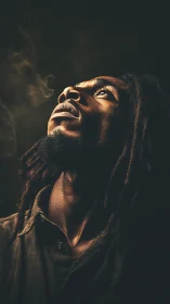 Soulful upward gaze in moody golden portrait light.