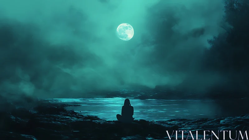 Moonlit lake sitter breathing quiet storms of turquoise night.